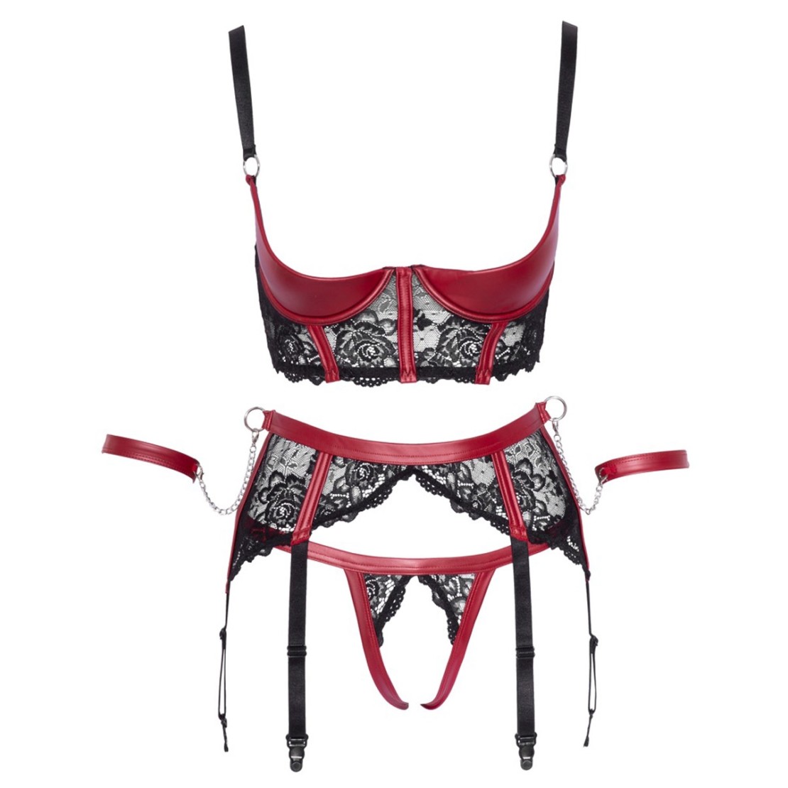 COMPLETO INTIMO SEXY SET 4 PEZZI CON MANETTE...