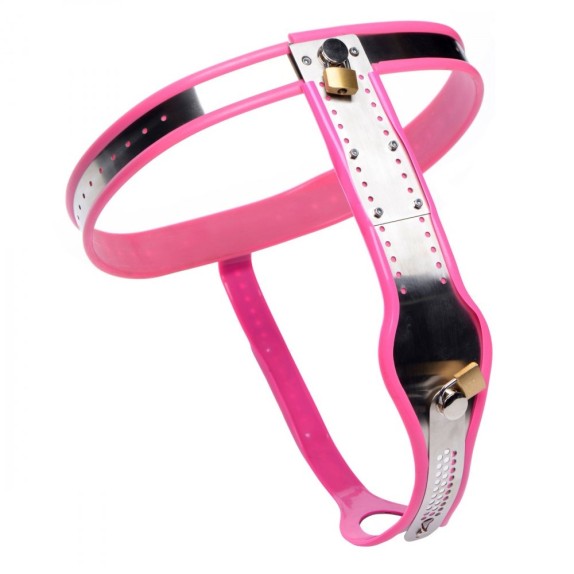 CINTURA DI CASTITA' PER DONNA PER GIOCHI SADOMASO PINK STAINLESS STEEL