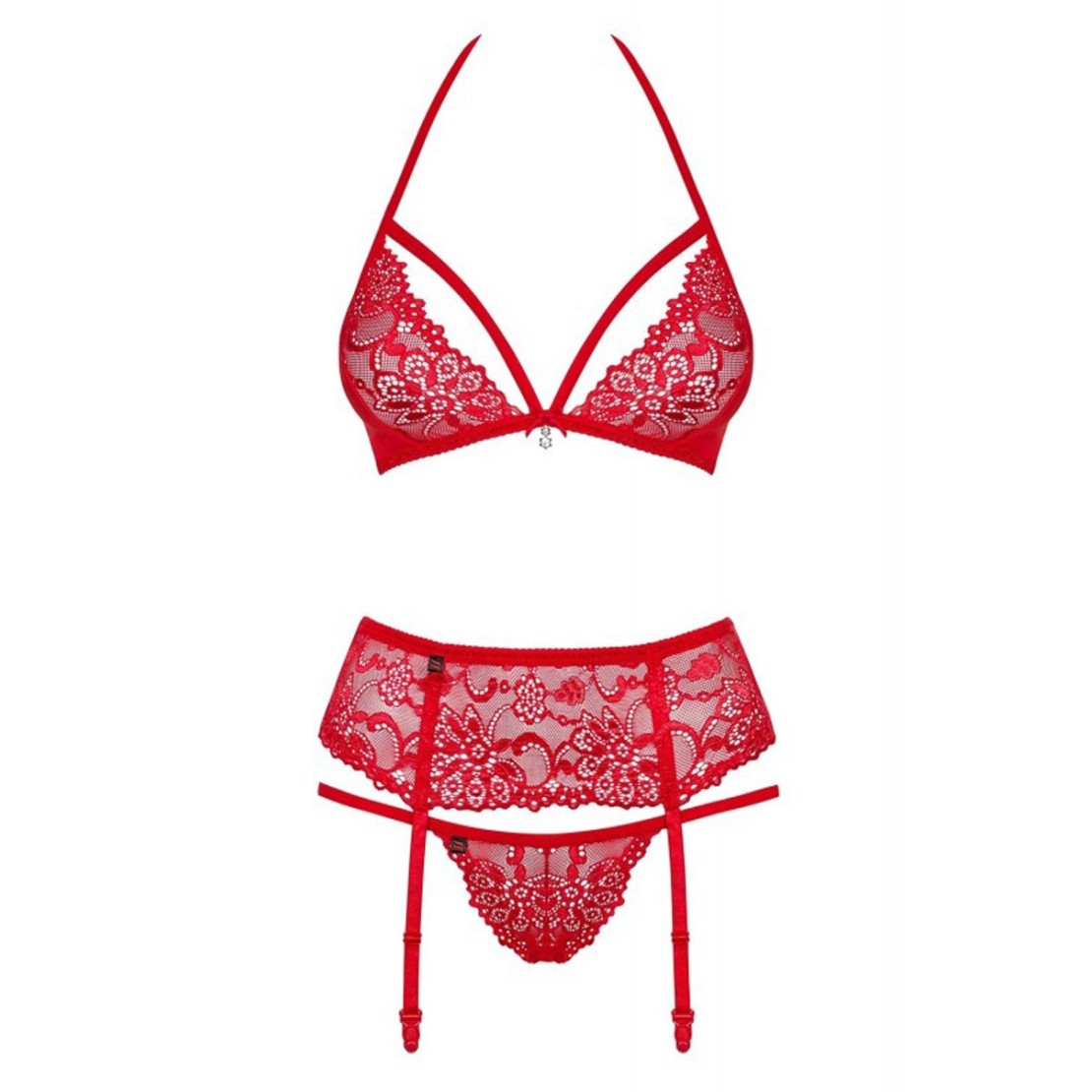 COMPLETO INTIMO SET TRE PEZZI ROSSO SEXY PER...
