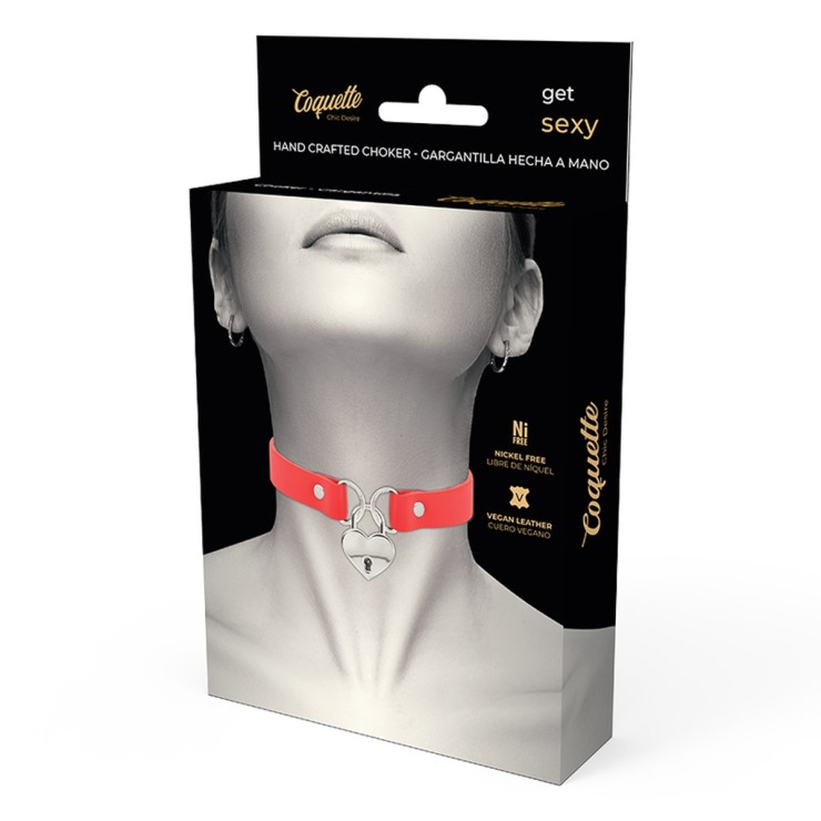 COLLARINO ROSSO SEXY PER DONNA CON CUORE IN METALLO E CHIAVE
