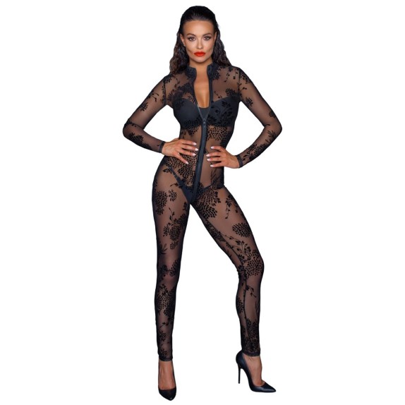 TUTA SEXY PER DONNA TRASPARENTE CON RICAMI E CERNIERA NOIR HANDMADE