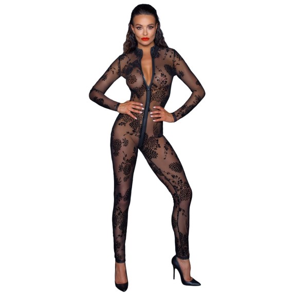 TUTA SEXY PER DONNA TRASPARENTE CON RICAMI E CERNIERA NOIR HANDMADE
