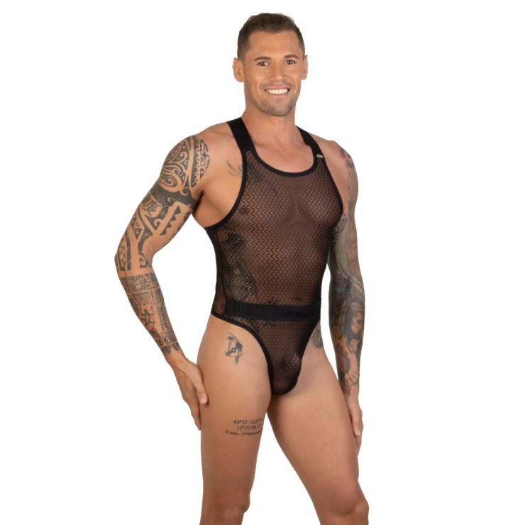 BODY SEXY PER UOMO IN TULLE CON DISEGNI GEOMETRICI DYNAMIC