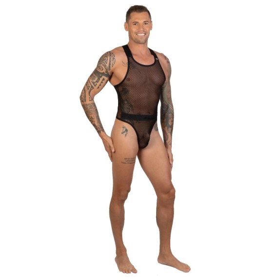 BODY SEXY PER UOMO IN TULLE CON DISEGNI GEOMETRICI DYNAMIC