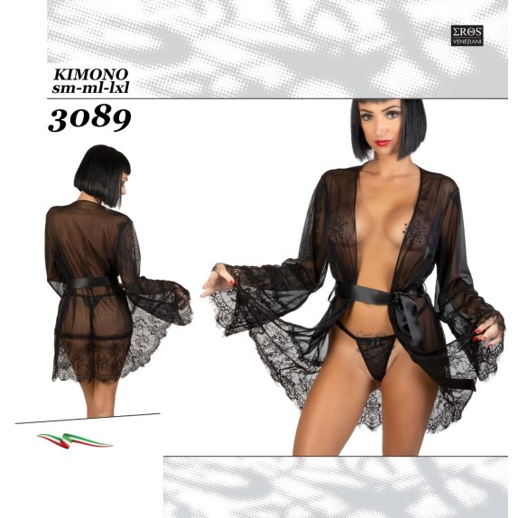 VESTAGLIA SEXY PER DONNA KIMONO IN PIZZO E TULLE EROS VENEZIANI
