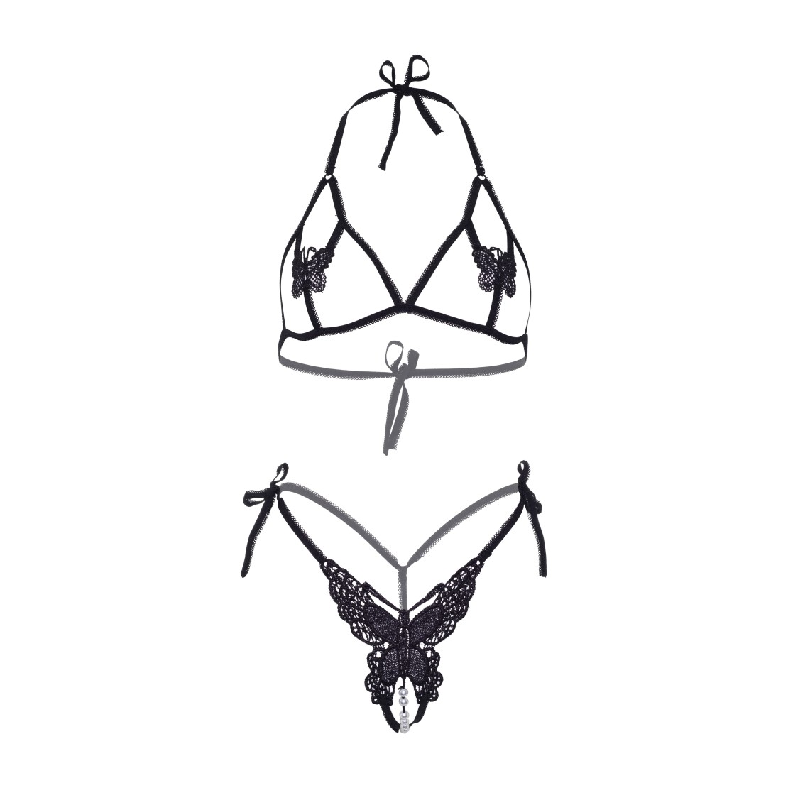 COMPLETO INTIMO SEXY APERTO CON PERLE E PIZZO...