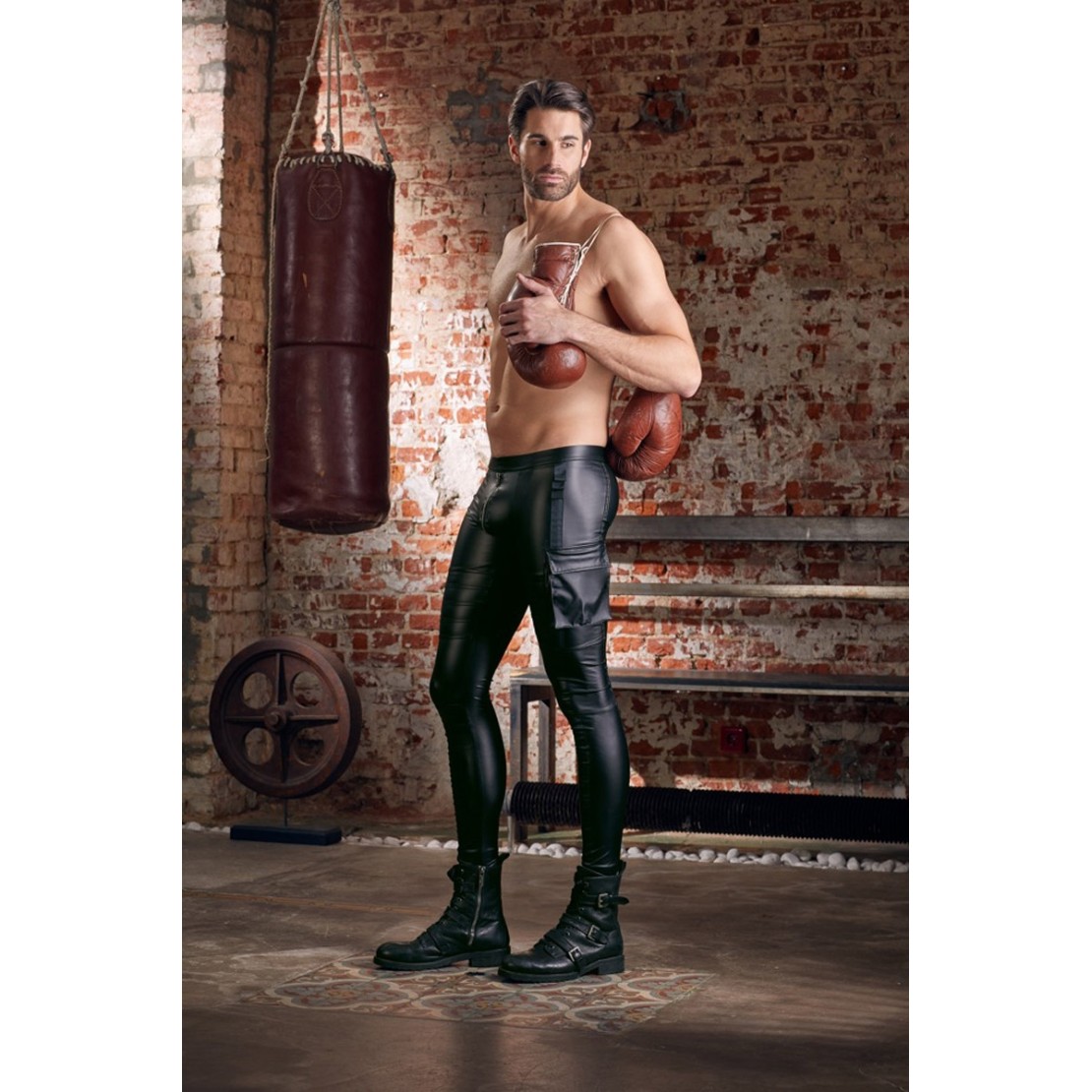 PANTALONI SEXY PER UOMO IN SPANDEX OPACO CON...