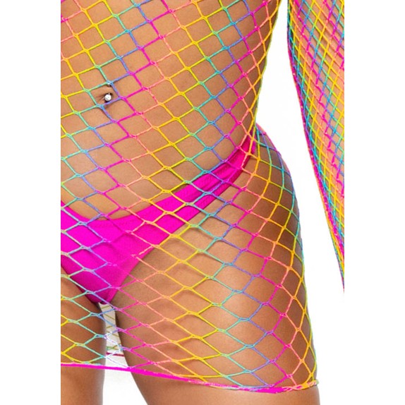 MINI ABITO SEXY A RETE COLORATO A MANICHE LUNGHE LEG AVENUE