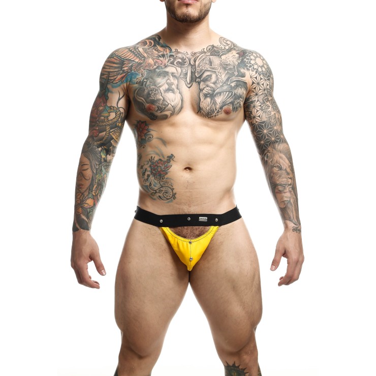 SOSPENSORIO SEXY UOMO IN ECOPELLE REGOLABILE PEAKABOO JOCK 2