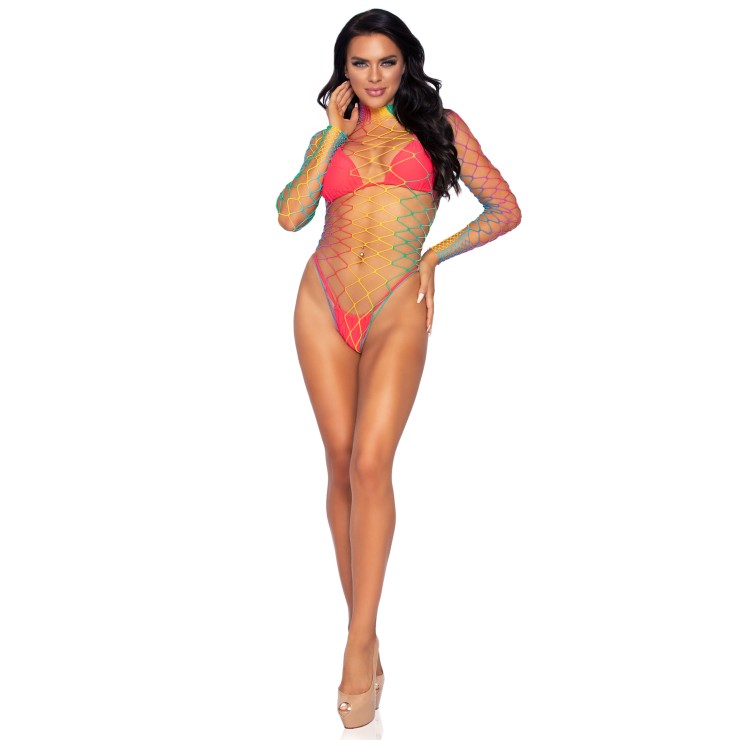 BODY SEXY DONNA COLORATO A RETE LARGA CON MANICHE LUNGHE... 2