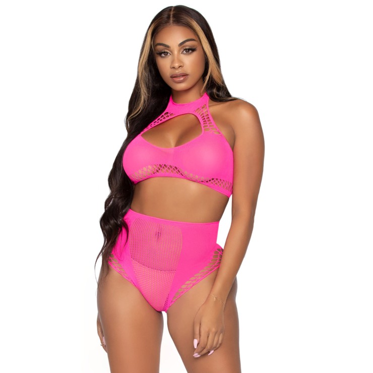 SET 2 PEZZI SEXY PER DONNA A RETE TOP E SLIP A VITA ALTA... 2
