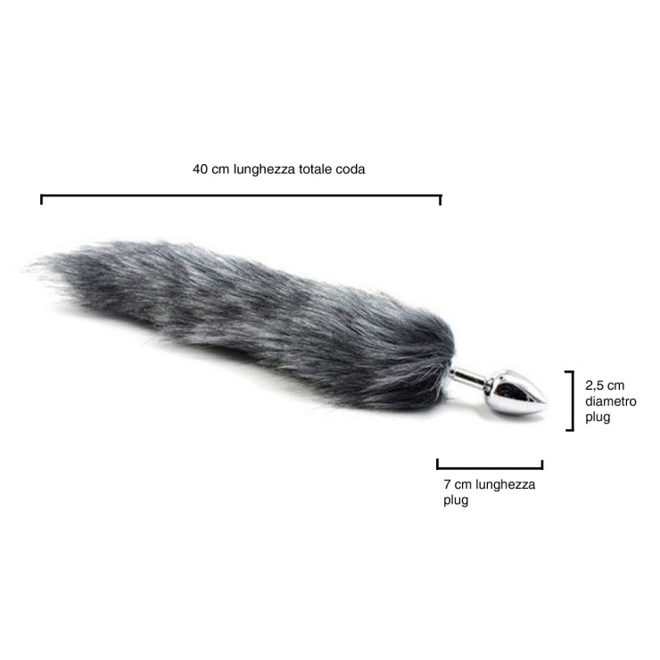 PLUG ANALE PICCOLO CON CODA DA VOLPE GRIGIA LONG FOX TAIL...