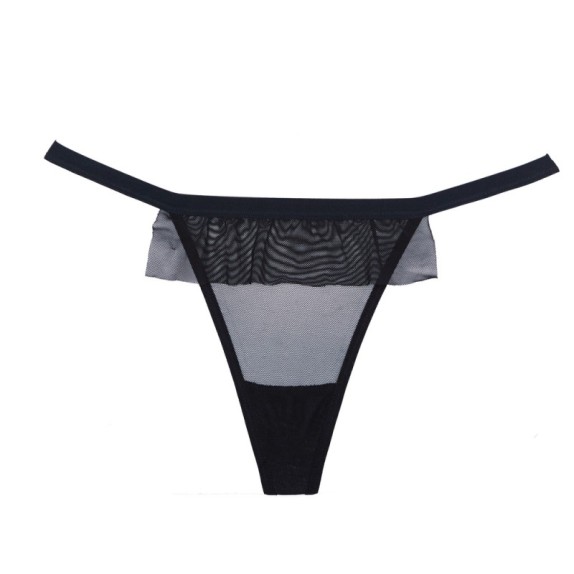STRING NERO SEXY PER DONNA CON FIOCCO LACCETTI E BALZA