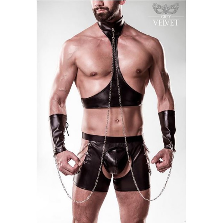 SET 5 PEZZI SEXY PER UOMO EFFETTO BAGNATO CON CATENE