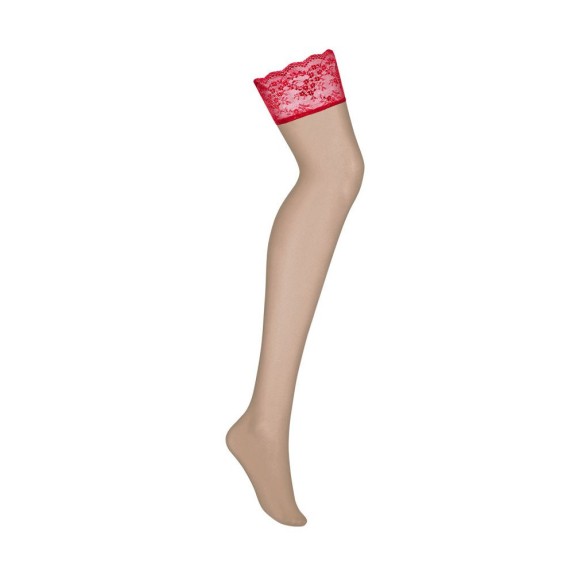 CALZE DA REGGICALZE SEXY COLOR CARNE CON FASCIA ROSSA IN PIZZO LOVICA OBSESSIVE
