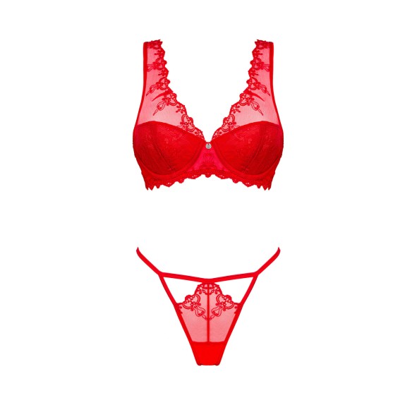 COMPLETO INTIMO SEXY SET 2 PEZZI IN PIZZO ROSSO RICAMATO LONESIA OBSESSIVE