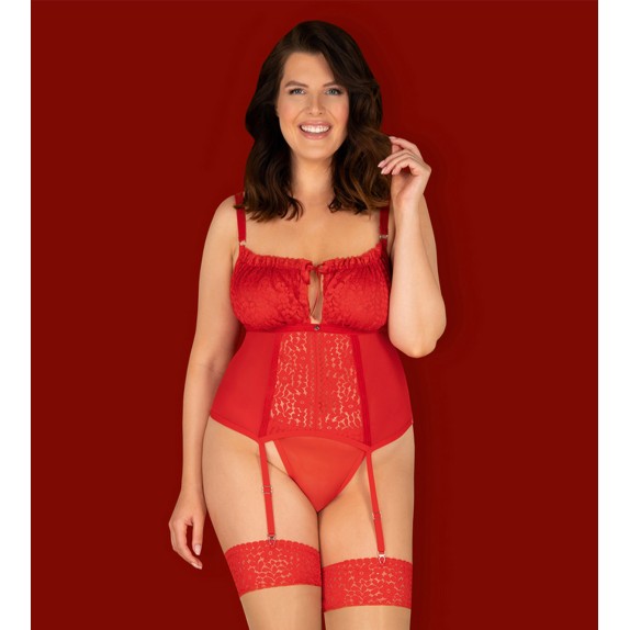 GUEPIERE SEXY PER DONNA IN PIZZO ROSSO QUEEN SIZE CON PERIZOMA OBSESSIVE