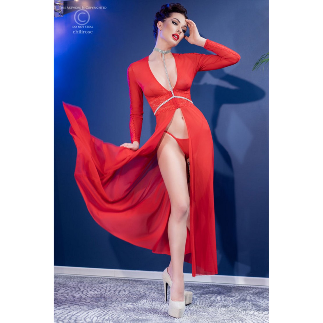 ABITO LUNGO SEXY PER DONNA CON PIZZO E PERIZOMA...