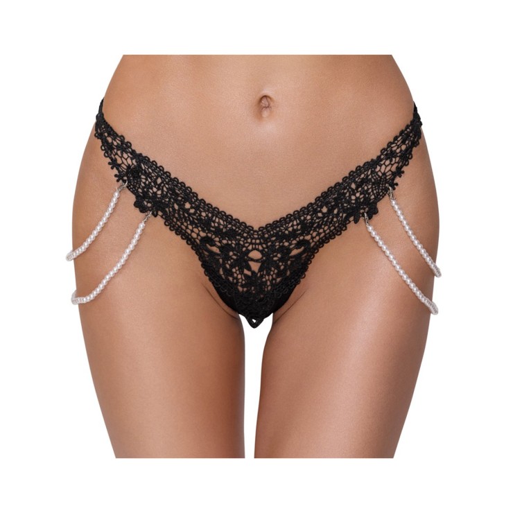 STRING SEXY PER DONNA IN PIZZO NERO CON CATENE LATERALI...