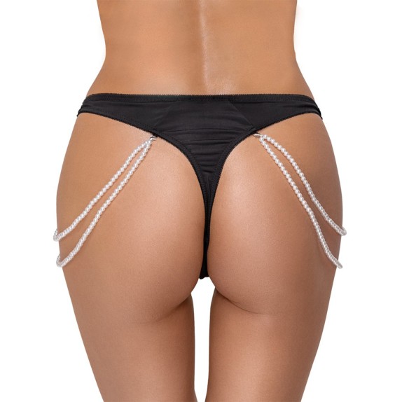 STRING SEXY PER DONNA IN PIZZO NERO CON CATENE LATERALI DI PERLE COTTELLI