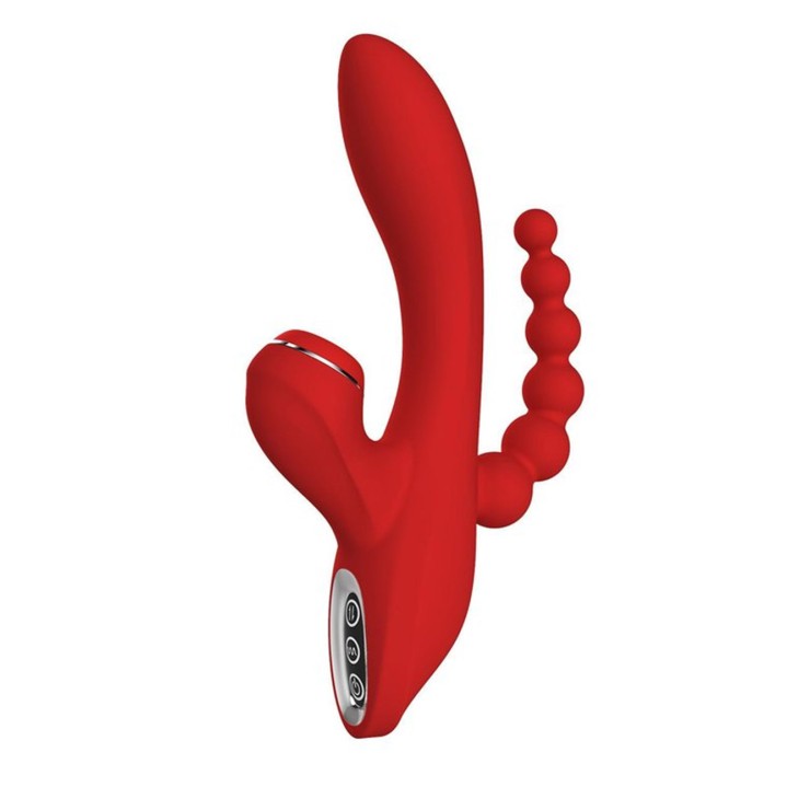 VIBRATORE TRIPLO VAGINALE ANALE CON SUCCHIA CLITORIDE RED...