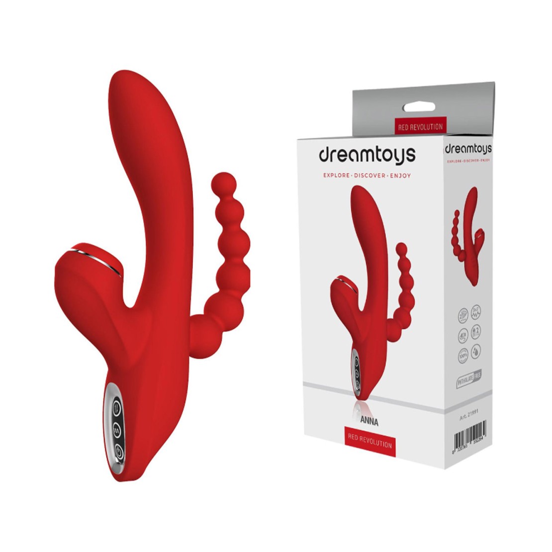 VIBRATORE TRIPLO VAGINALE ANALE CON SUCCHIA...