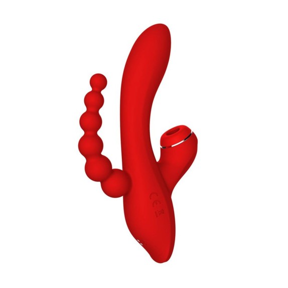 VIBRATORE TRIPLO VAGINALE ANALE CON SUCCHIA CLITORIDE RED REVOLUTION ANNA