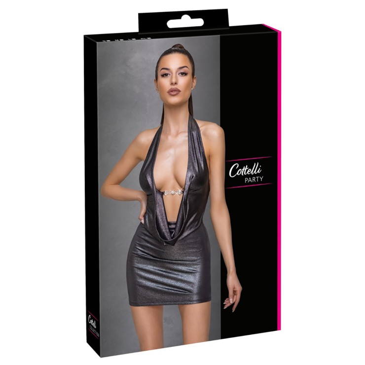 ABITO CORTO SEXY DA DONNA ARGENTO CON SCOLLO PROFONDO...