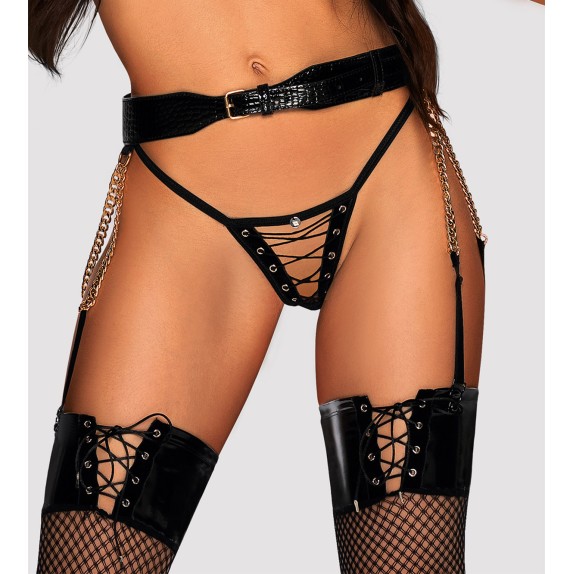 REGGICALZE SEXY PER DONNA TEXTURE PELLE ANIMALE CON CATENE DORATE OBSESSIVE