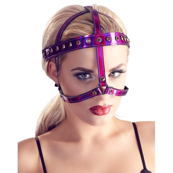 COSTRITTIVO HARNESS REGOLABILE DA TESTA IRIDESCENTE CON STRASS BAD KITTY