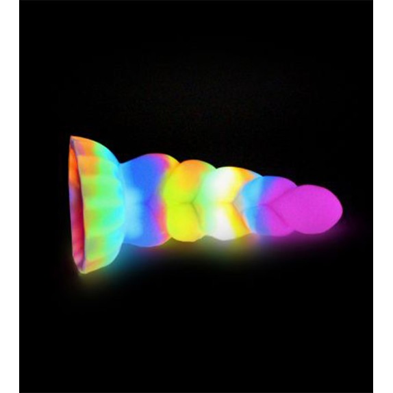 DILDO CON RILIEVI IN SILICONE COLORATO CHE SI ILLUMINA AL BUIO