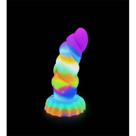 DILDO CON RILIEVI IN SILICONE COLORATO CHE SI ILLUMINA AL BUIO