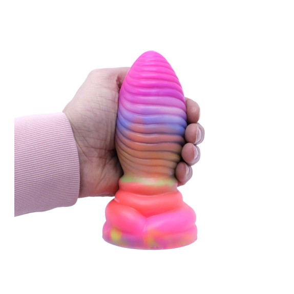 PLUG ANALE TONDO CON RILIEVI 17 CM IN SILICONE COLORATO CHE SI ILLUMINA AL BUIO