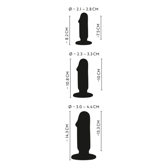 KIT PLUG PER ALLENAMENTO ANALE IN 3 MISURE A FORMA FALLICA CON VENTOSA