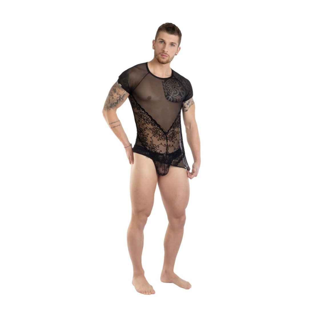 MAGLIETTA SEXY PER UOMO IN TULLE CON RICAMI...