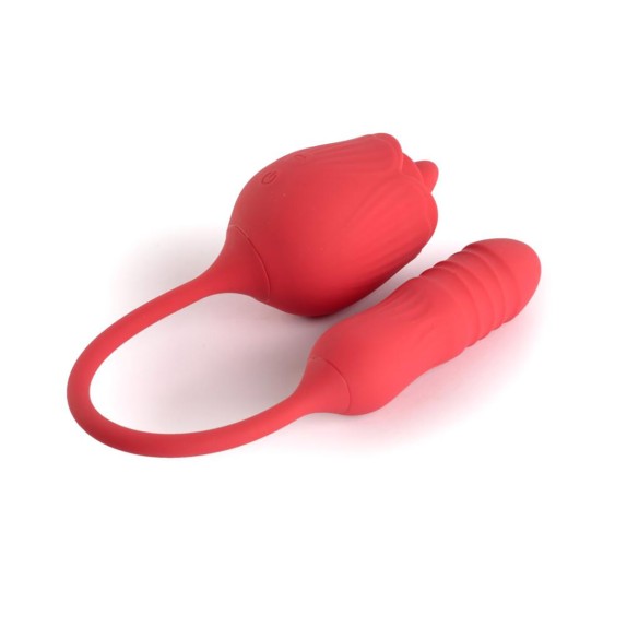 DOPPIO SEX TOY A FORMA DI ROSA CON ATTACCATO PICCOLO SEX TOY CHE VA SU E GIU DESIRE LUXURY ROSE