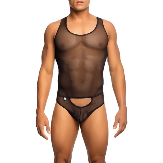 BODY SEXY DA UOMO IN MICRORETE CON PERIZOMA E APERTURA FRONTALE MOB