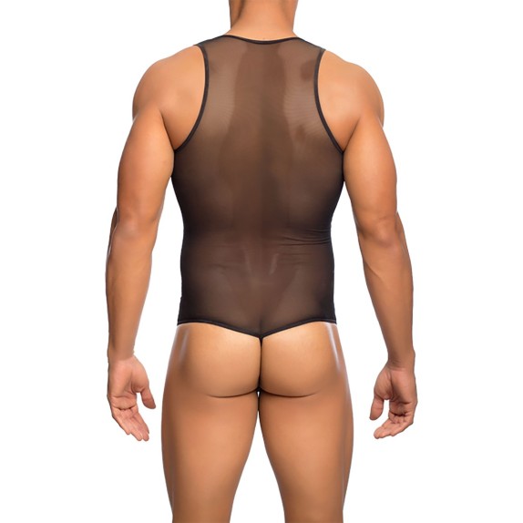 BODY SEXY DA UOMO IN MICRORETE CON PERIZOMA E APERTURA FRONTALE MOB