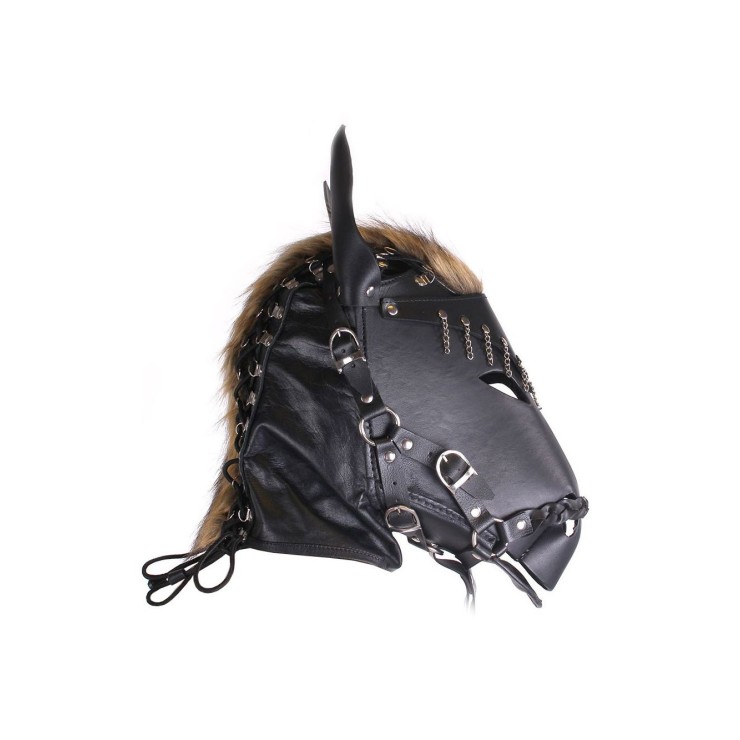 MASCHERA FETISH DA CAVALLO IN PELLE CON BRIGLIE E CRINIERA 2