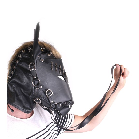MASCHERA FETISH DA CAVALLO IN PELLE CON BRIGLIE E CRINIERA
