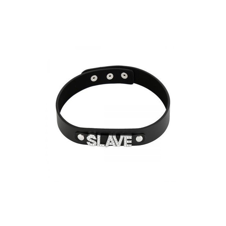 COLLARE SEXY IN PVC NERO CON SCRITTA BIANCA SLAVE