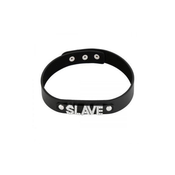 COLLARE SEXY IN SILICONE NERO CON SCRITTA BIANCA SLAVE