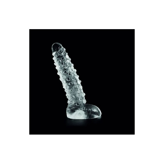 DILDO TRASPARENTE DARK CRYSTAL CLEAR CON RILIEVI E TESTICOLI SENZA VENTOSA