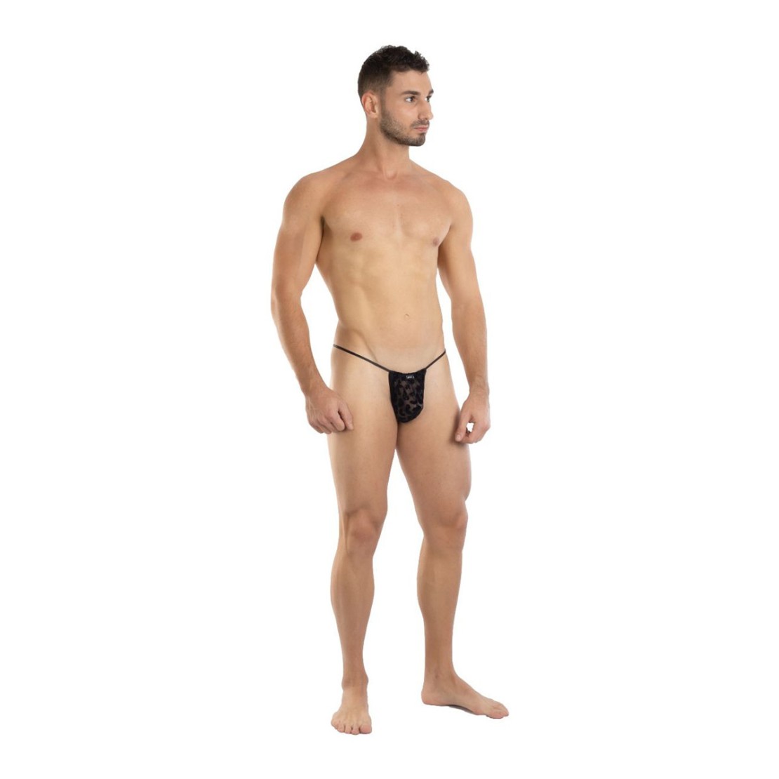 STRING PER UOMO NERO TRASPARENTE LEOPARDATO...