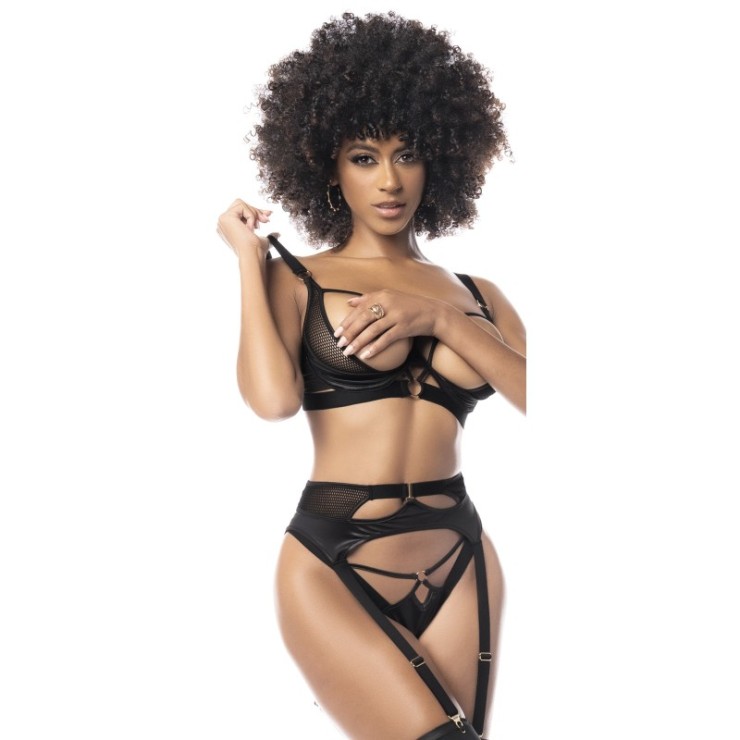 COMPLETO INTIMO SEXY PER DONNA IN SPANDEX NERO EFFETTO... 2