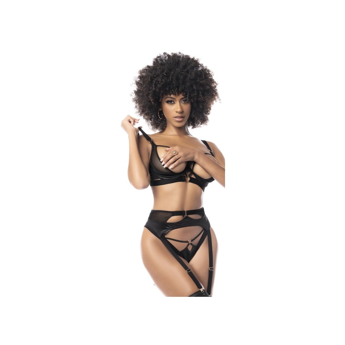 COMPLETO INTIMO SEXY PER DONNA IN SPANDEX NERO...