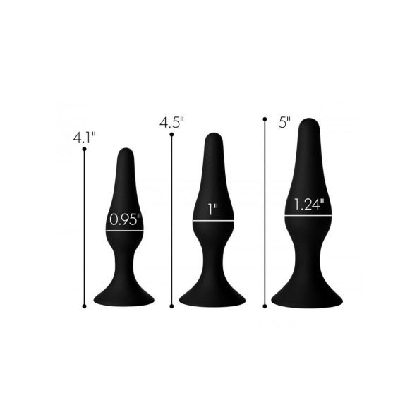 KIT TRE PLUG ANALI IN SILICONE CON VENTOSA SEX TOY TRIPLE SPIRE