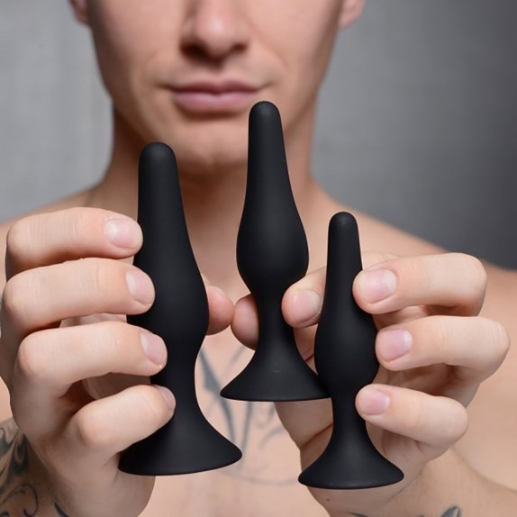 KIT TRE PLUG ANALI IN SILICONE CON VENTOSA SEX TOY TRIPLE SPIRE