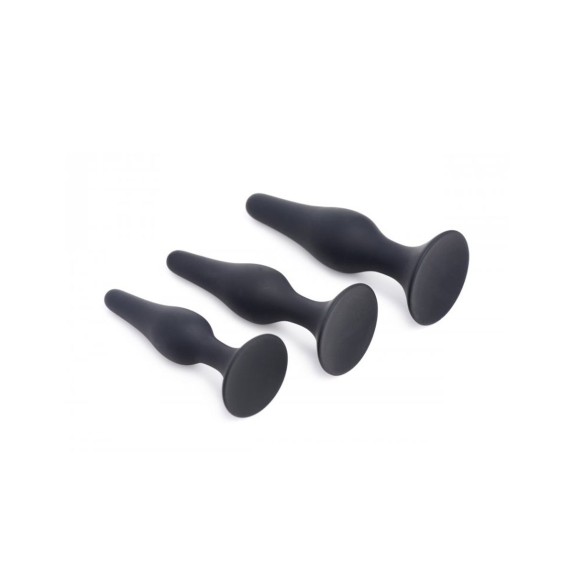 KIT TRE PLUG ANALI IN SILICONE CON VENTOSA SEX TOY TRIPLE SPIRE
