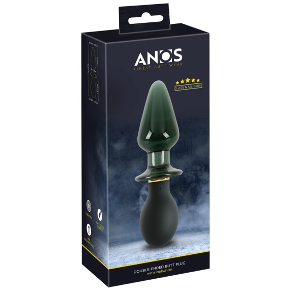 DOPPIO PLUG ANALE SEX TOY IN VETRO E SILICONE VIBRANTE RICARICABILE ANOS
